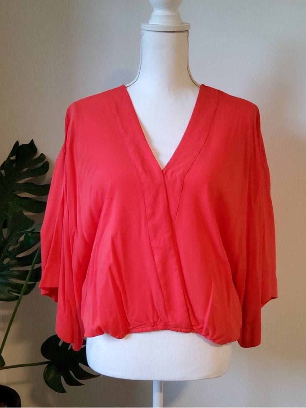 On The Road Coral-Red V-Neck Draped Blouse